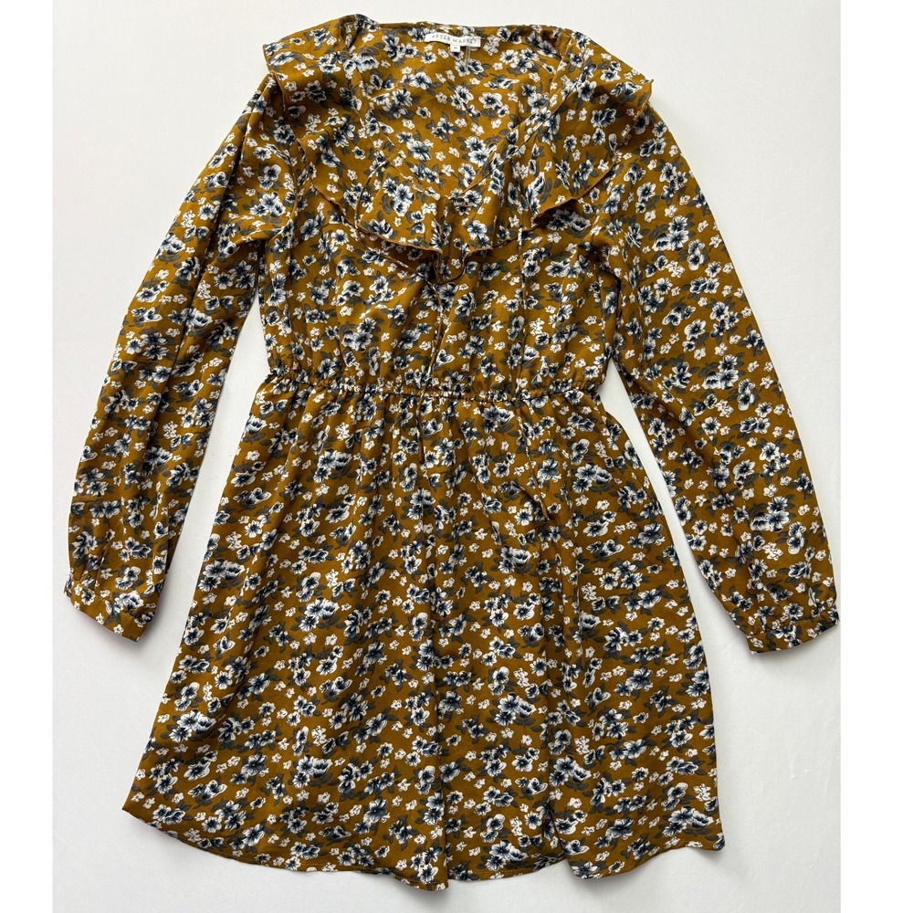 After Market Floral Print Dress Ruffle Trim Long Sleeve Mini Dress Small‎